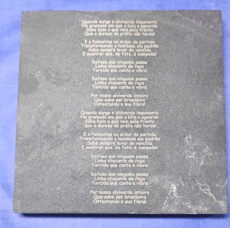 Placa de Ardósia 10x10cm – Brasão do Palmeiras e Hino Gravados em Duas Faces