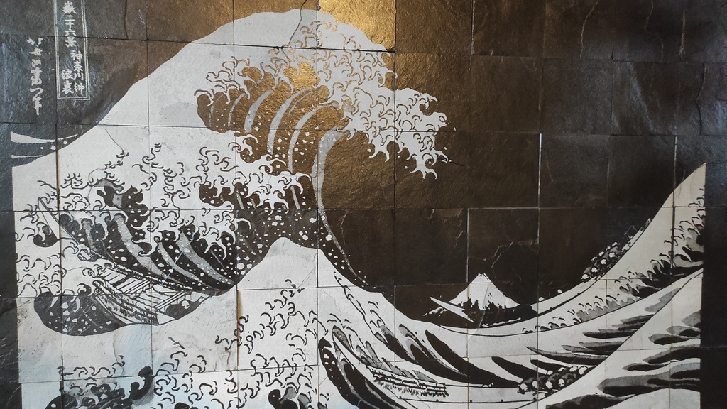 Mosaico Artístico em Pedra Natural – A Grande Onda de Kanagawa | 100x60 cm