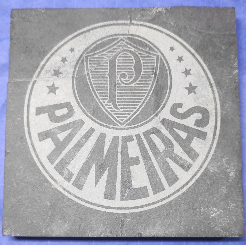 Placa de Ardósia 10x10cm – Brasão do Palmeiras e Hino Gravados em Duas Faces