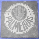 Placa de Ardósia 10x10cm – Brasão do Palmeiras e Hino Gravados em Duas Faces