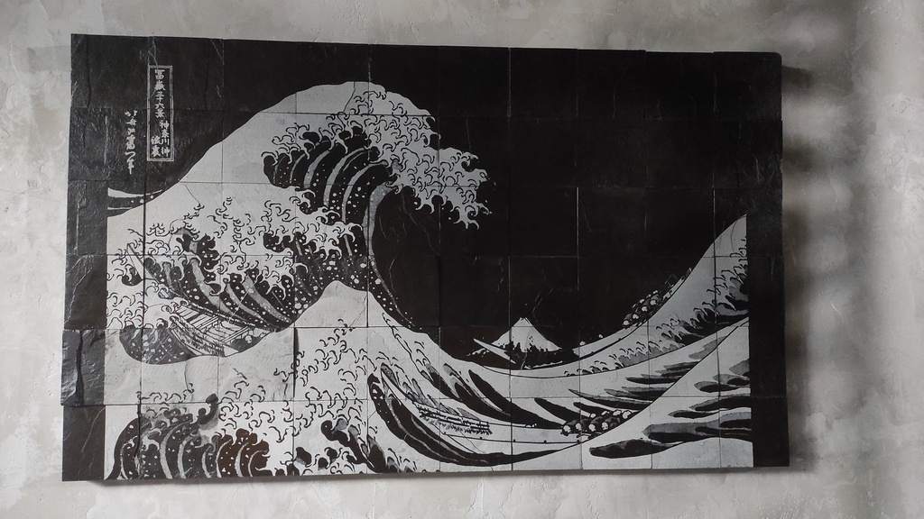 Mosaico Artístico em Pedra Natural – A Grande Onda de Kanagawa | 100x60 cm