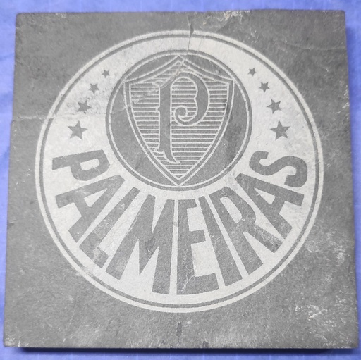 Placa de Ardósia 10x10cm – Brasão do Palmeiras e Hino Gravados em Duas Faces