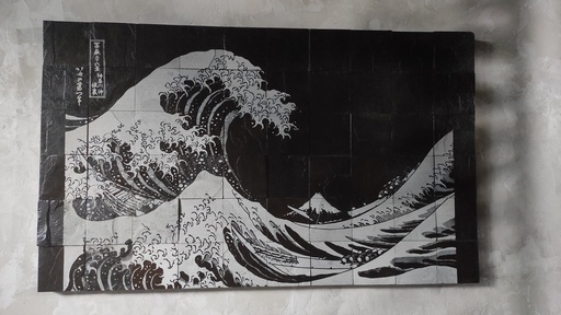 Mosaico Artístico em Pedra Natural – A Grande Onda de Kanagawa | 100x60 cm